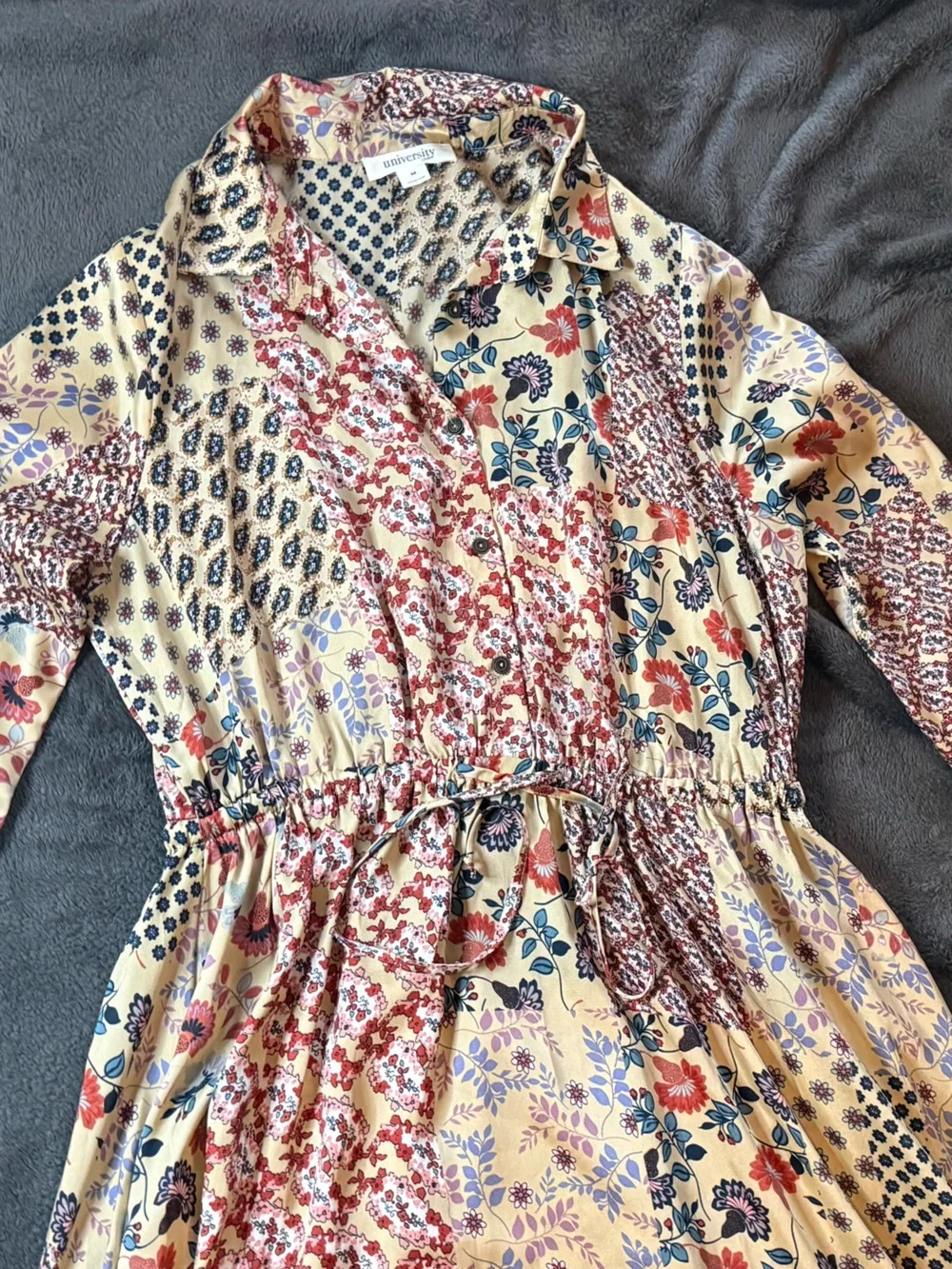 Patchwork Floral Maxi Dress in Cream and Navy - Picture 6 of 14
